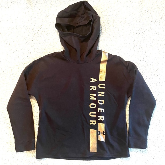 UNDER ARMOUR Oversized Hoodie Sweatshirt in Black with Gold Logo - Medium - Picture 2 of 8